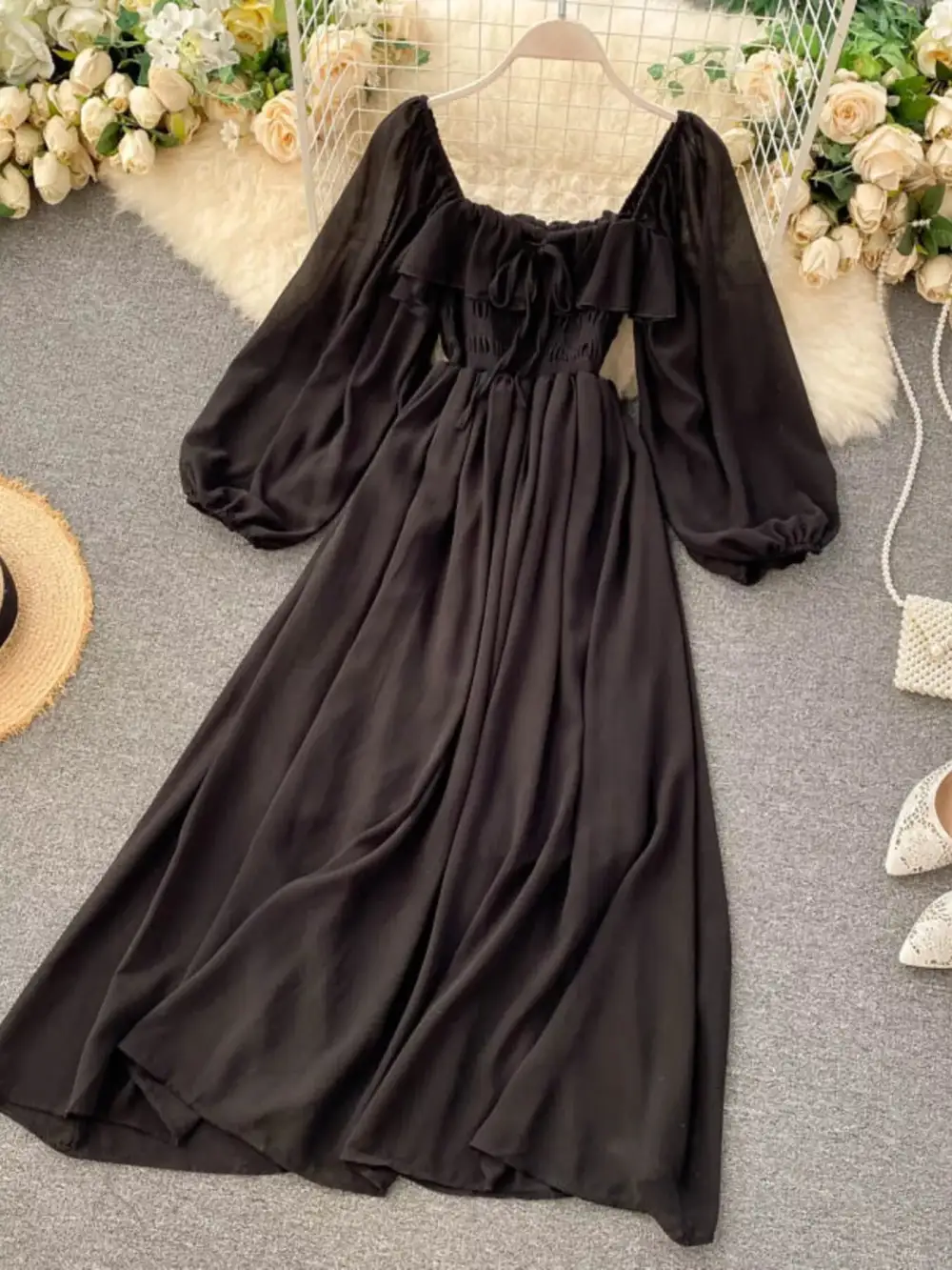 Square Neck Ruffle Dress Casual