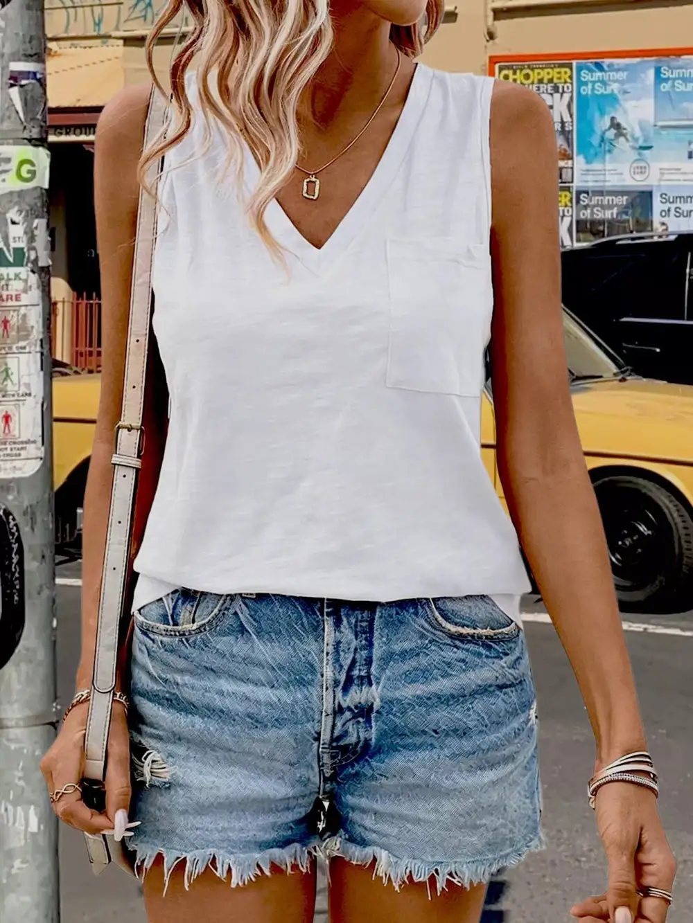 Casual V Neck Pocket Tank