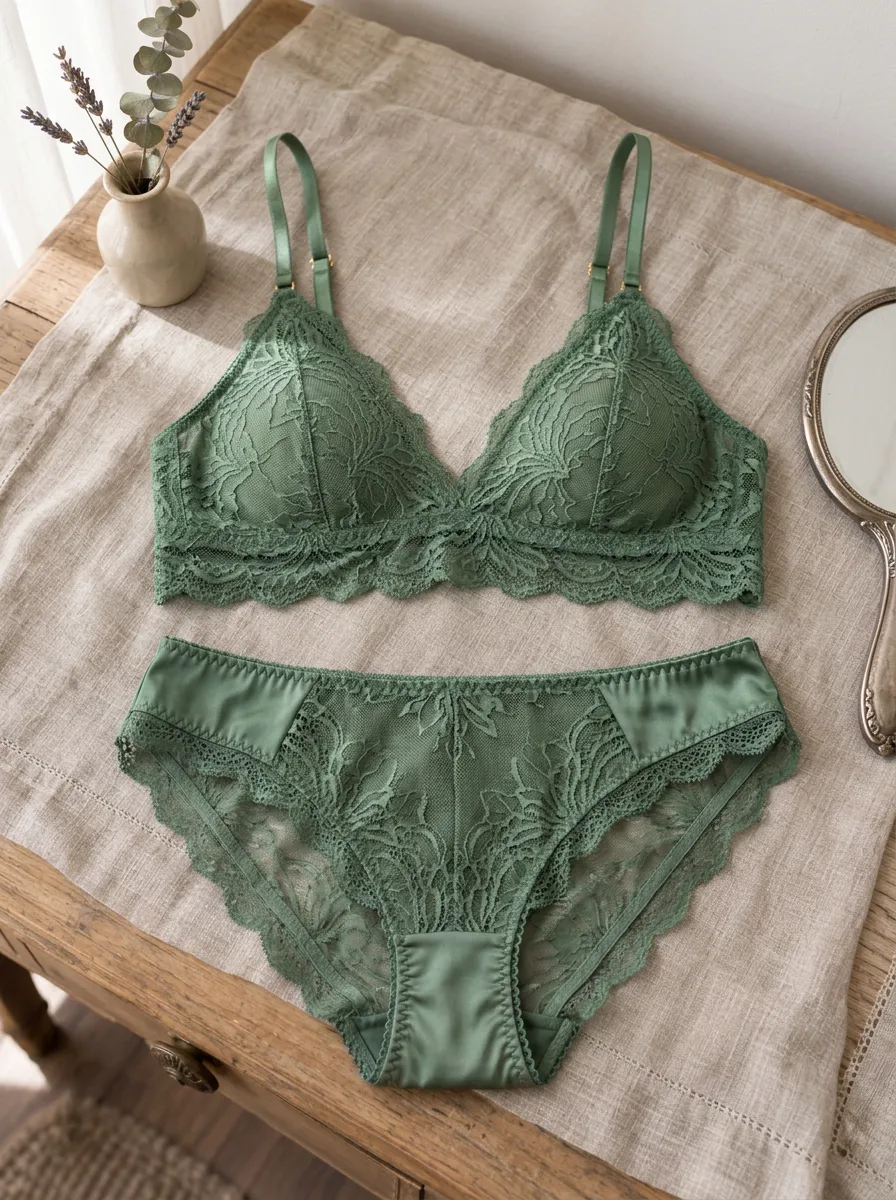 Women's Floral Lace And Lace Satin Look Lingerie Set