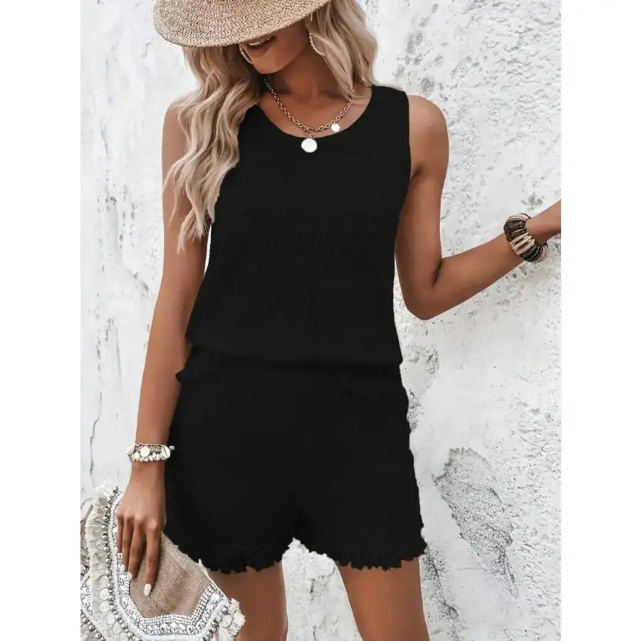 Round Neck Wide Strap Tank and Shorts Set