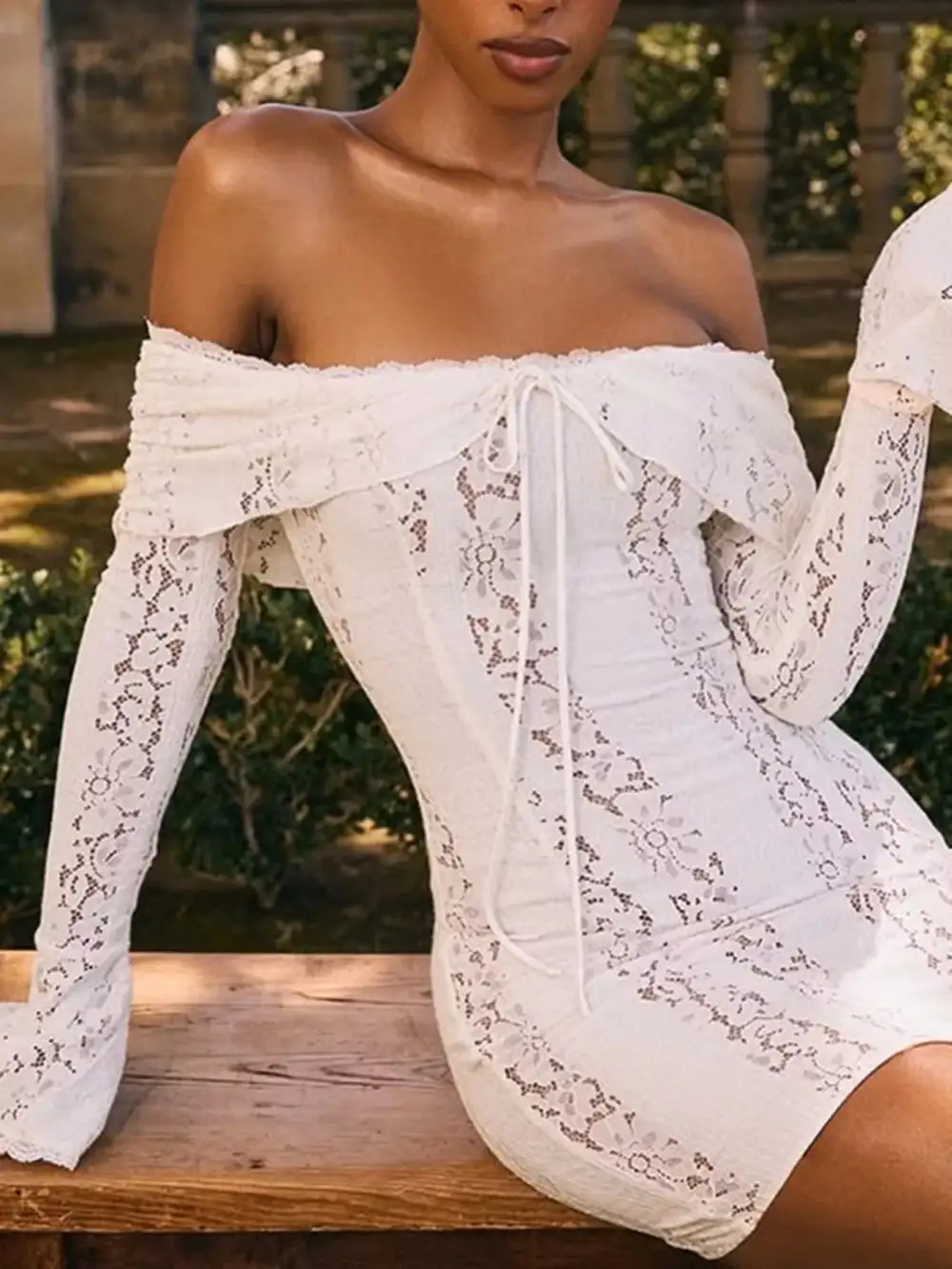 Gathered Detail Lace Mini Dress