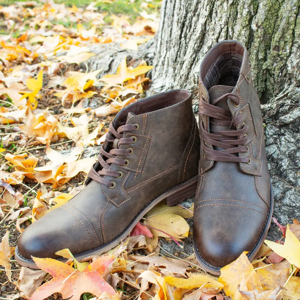 Classic Faux-Leather Burnished Lace-Up Combat Boots