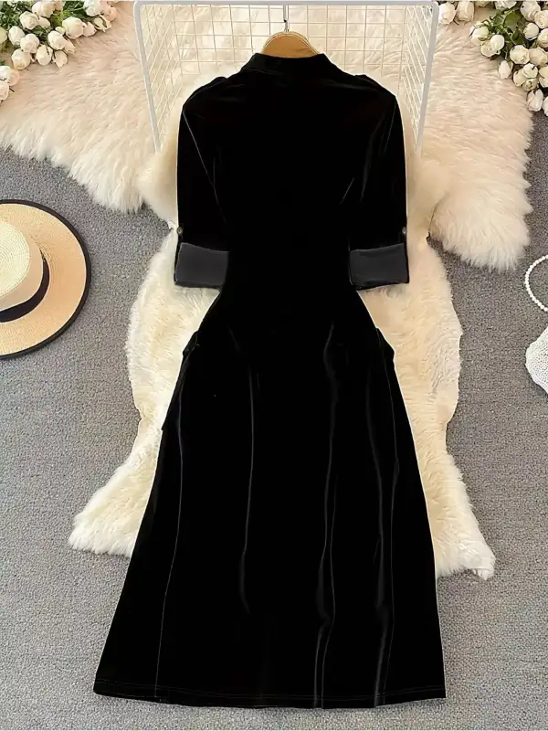 Velvet Button-Down Midi Dress