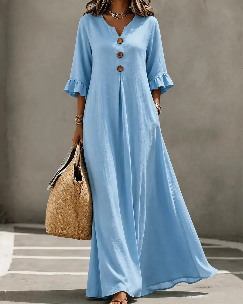 Effortless Boho V-Neck Ruffle Sleeve Maxi Dress
