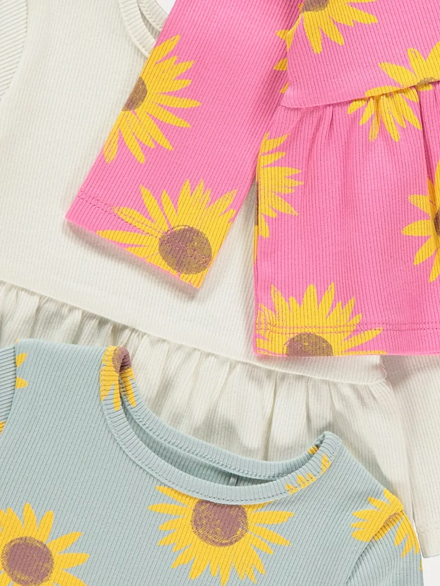 Bright Sunflower Peplum Long Sleeve Tops 3 Pack