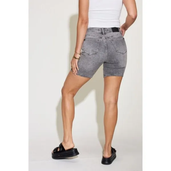 Plus Size High-Waist Washed Denim Shorts