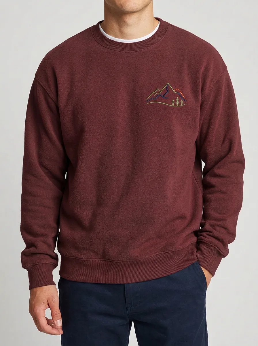 Men's Charcoal Outdoor Mountain Forest Embroidered Fleece Sweatshirt