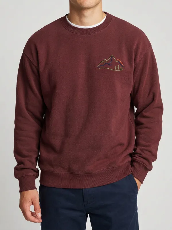 Men's Charcoal Outdoor Mountain Forest Embroidered Fleece Sweatshirt