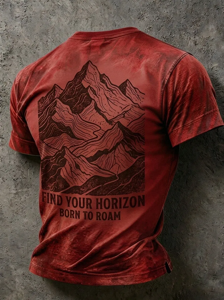 Men's Outdoor Adventure Mountain Find Your Horizon Printed T-shirt