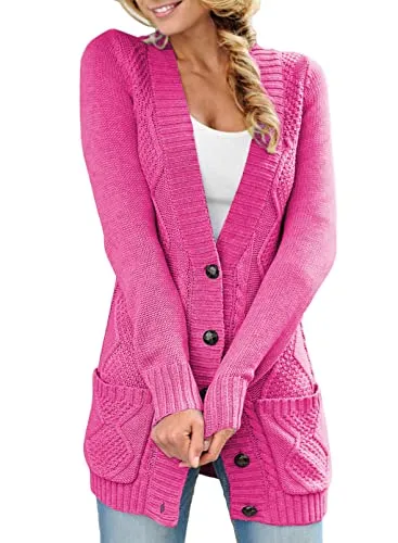 Women Open Front Cardigan Sweater Button Down Knit Sweater Coat