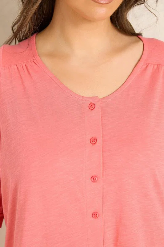 Coral Pink Short Sleeve Cotton Top detail 3
