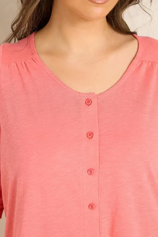 Coral Pink Short Sleeve Cotton Top