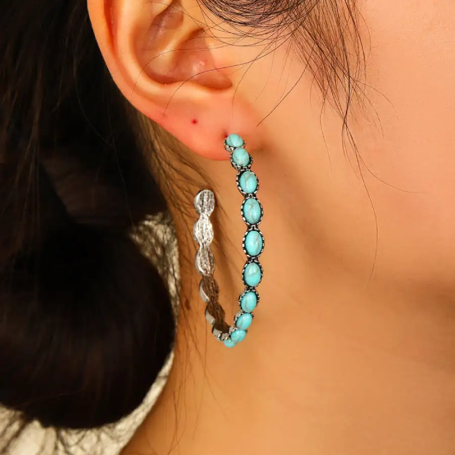 Artificial Turquoise C Hoop Earrings