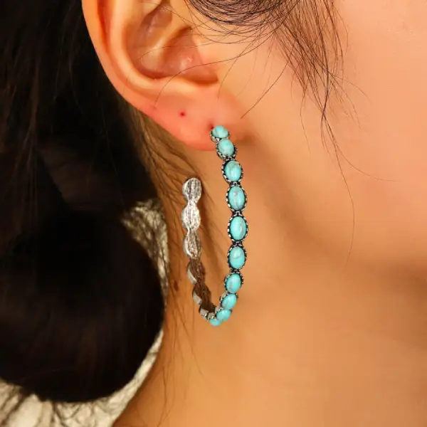 Artificial Turquoise C Hoop Earrings