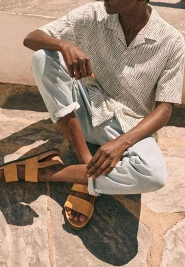 Gray Geometric Stripe Print Short Sleeve Shirt