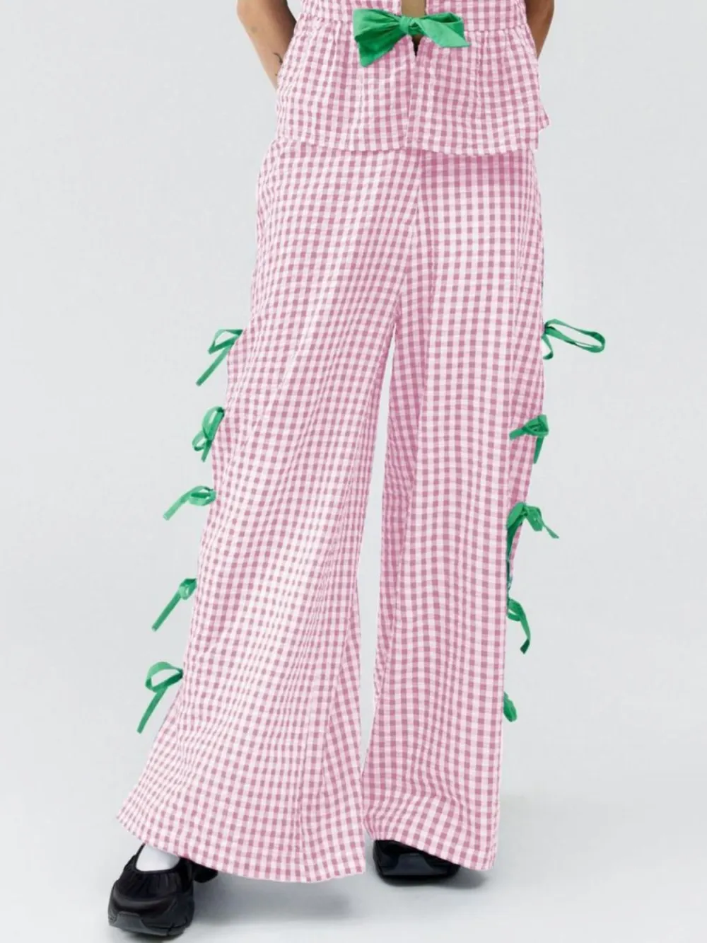 Side Tied Plaid Pants