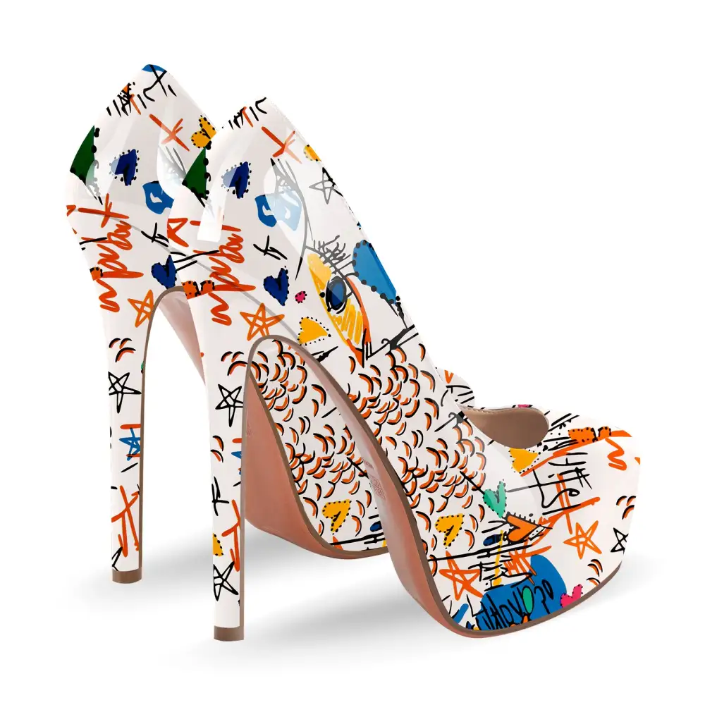 Statement Patent Finish Round Toe Platform Stiletto Pumps