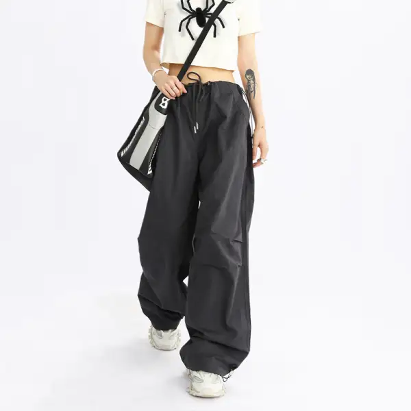 Drawstring Wide Leg Parachute Pants