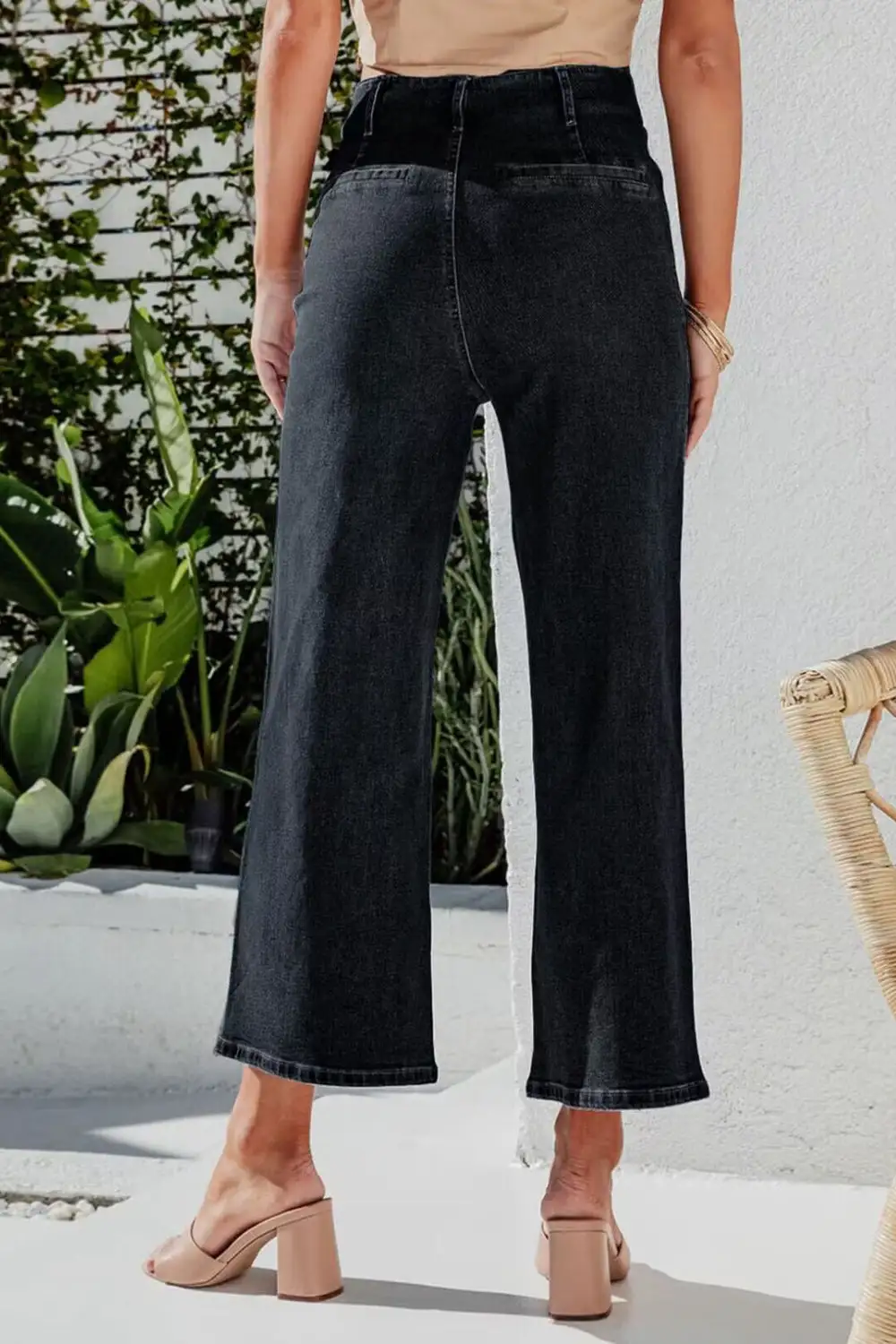 Soft Wide Leg Button Denim Jeans