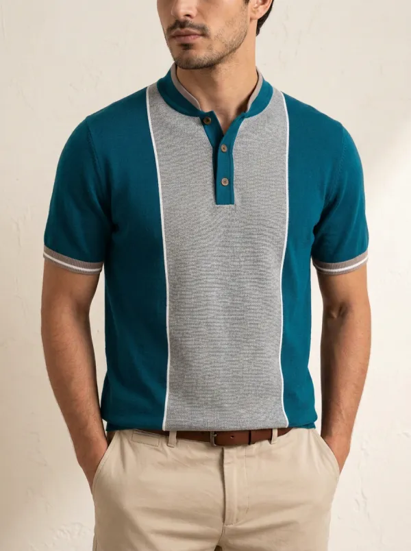 Men's Harbor Retro Colorblock Striped Knit Polo Shirt