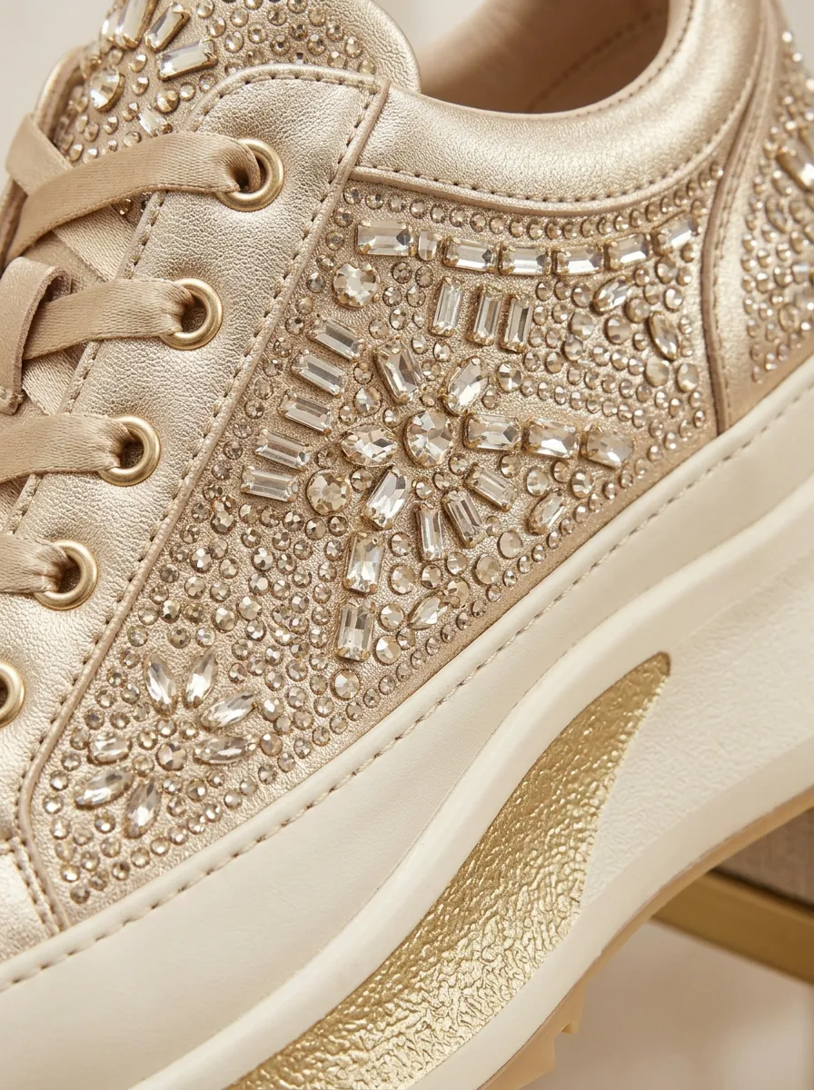 Refined Lace-Detail Lace-Up Women's Rhinestone Platform Shoes