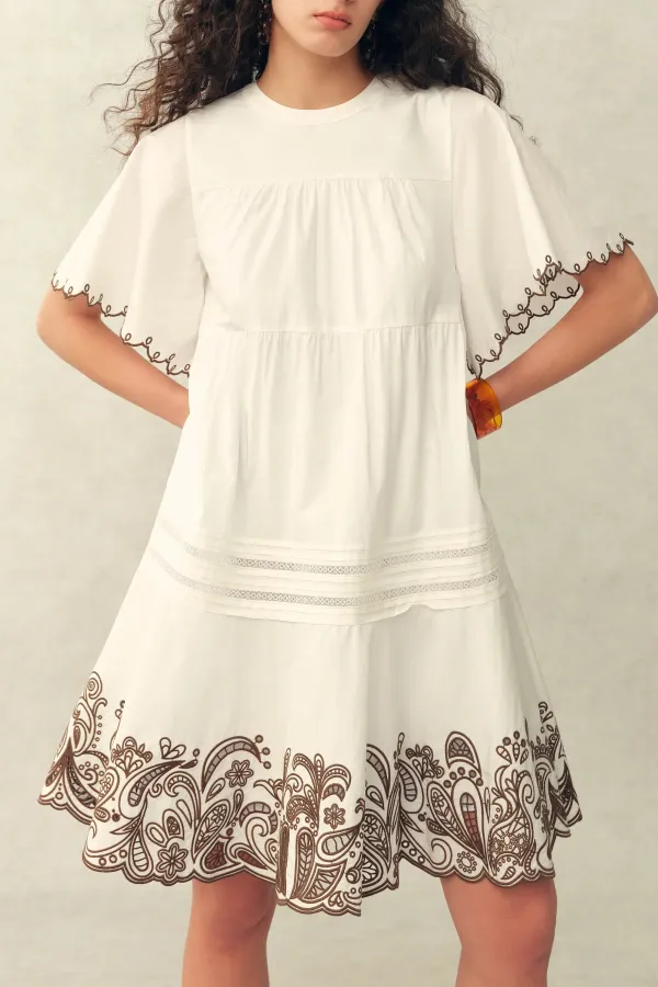 Embroidered Paisley Cotton Poplin Mini Dress