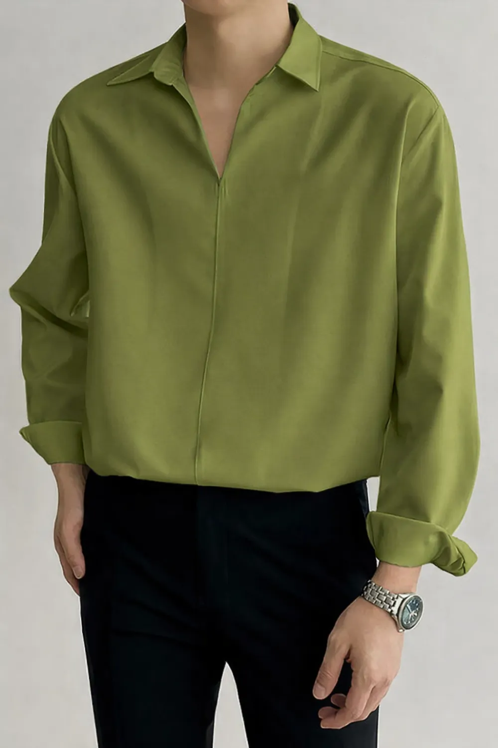 Loose Solid Color Long Sleeve Shirt