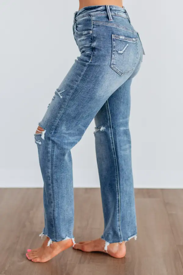 Women's High Rise Straight Leg Button Fly Jeans