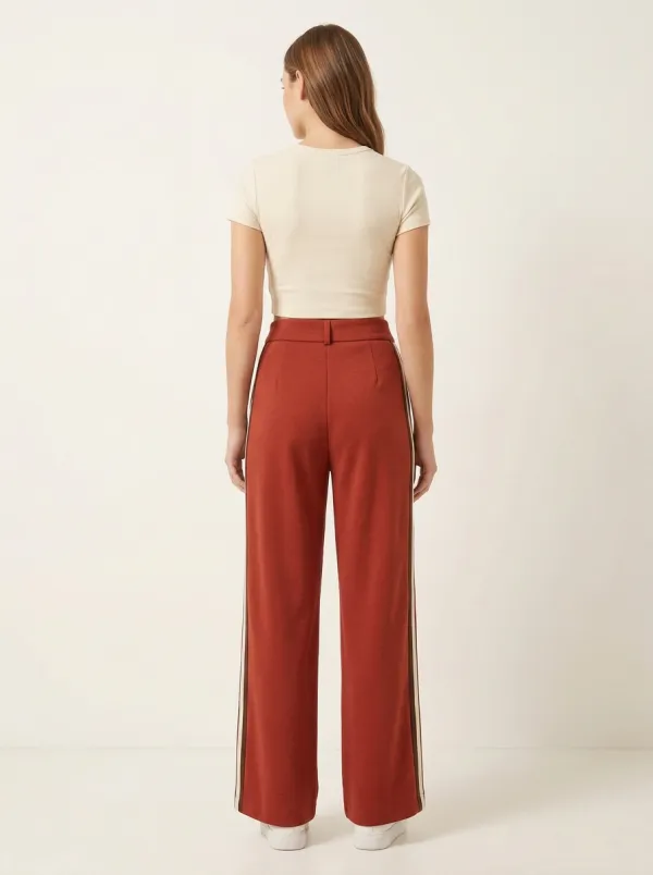 Women's High-Rise Double-Button Pleated Side-Stripe Wide-Leg Trousers
