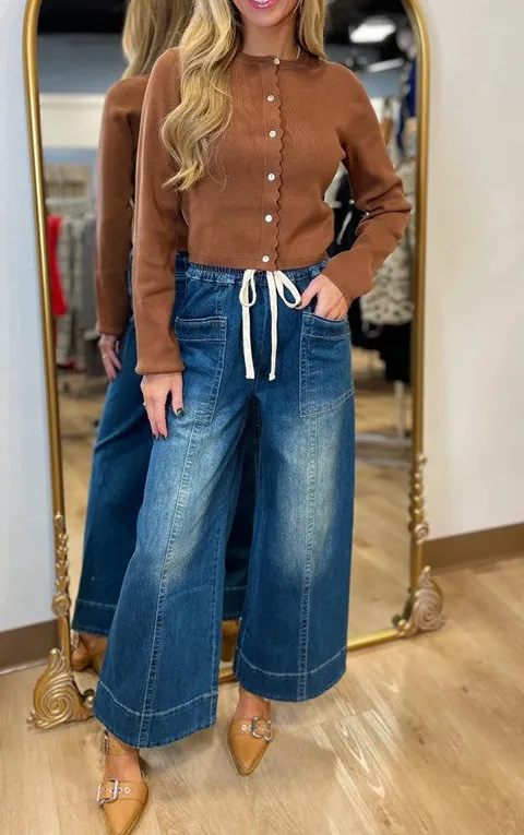 Brown Button Front Knit Cardigan