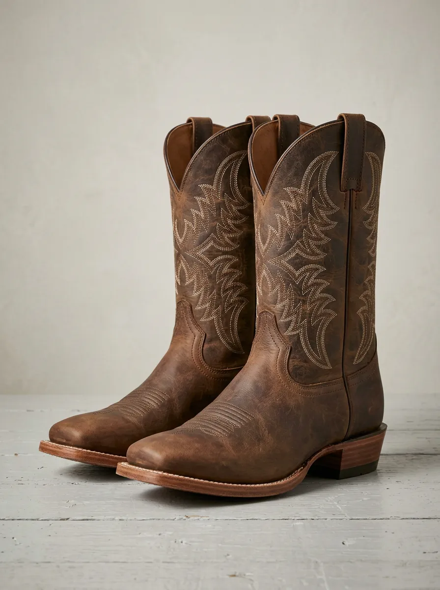 Western Heritage Embroidered Leather-Look Detail Men's Western Cowboy Boots