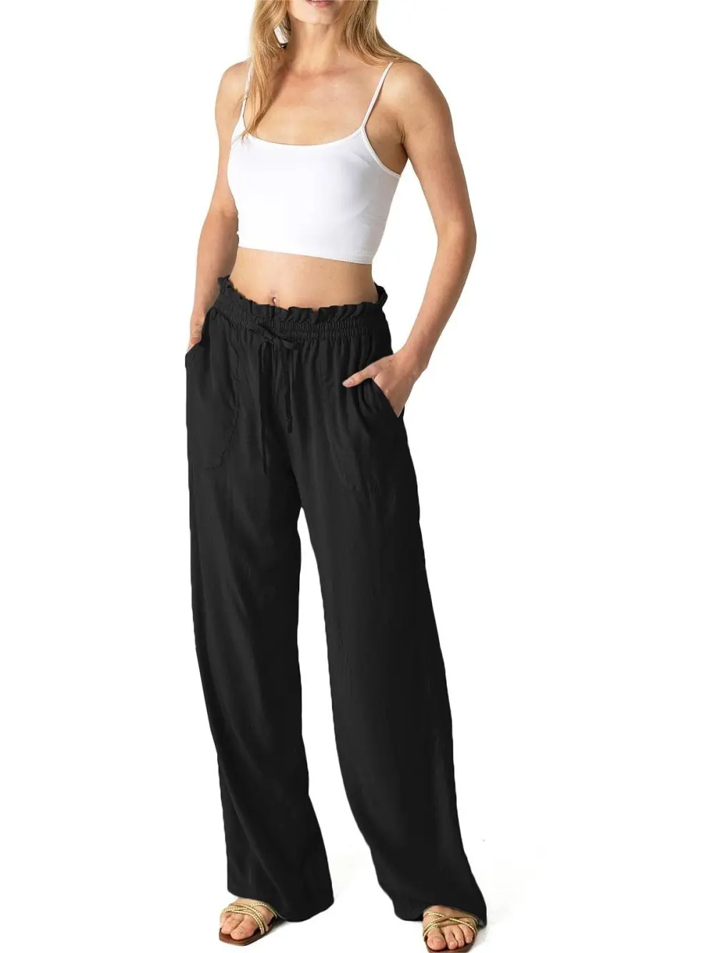 Light Blue Elastic - Waist Wide - Leg Pants