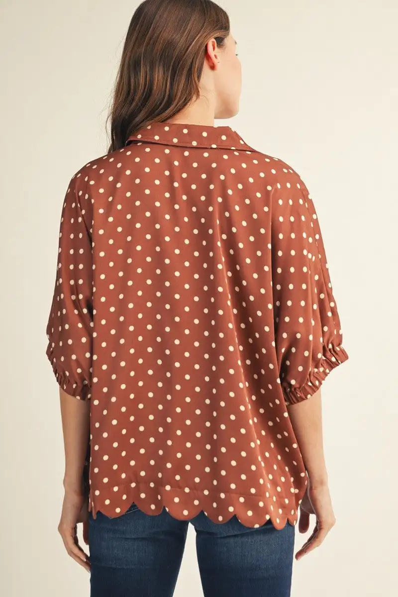 Scallop Hem Polka Dot Top