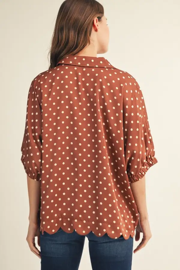 Scallop Hem Polka Dot Top