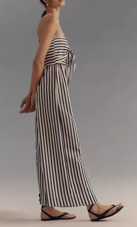 Black White Stripe Tie Front Jumpsuit