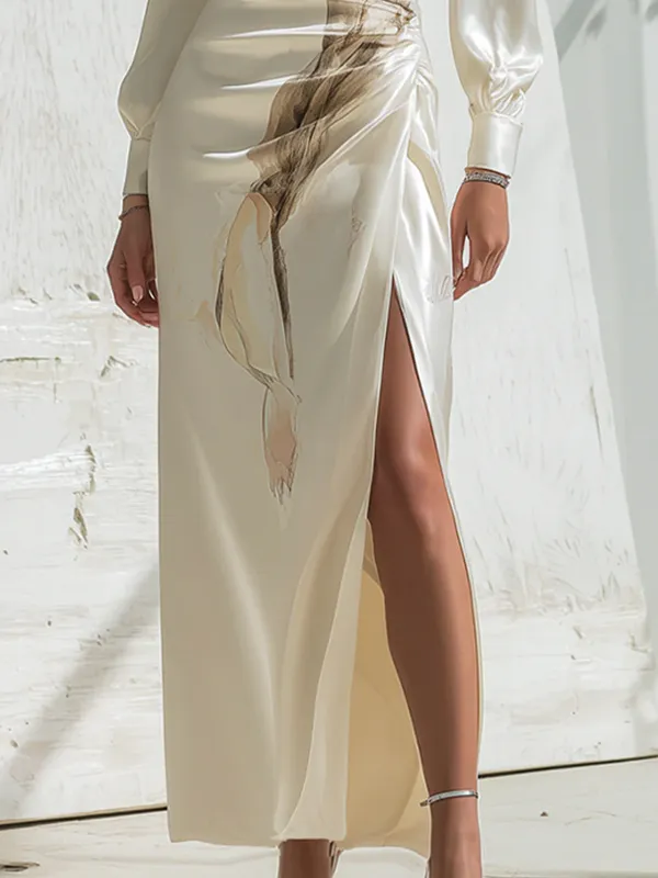Pleated Long Neck Maxi Dress