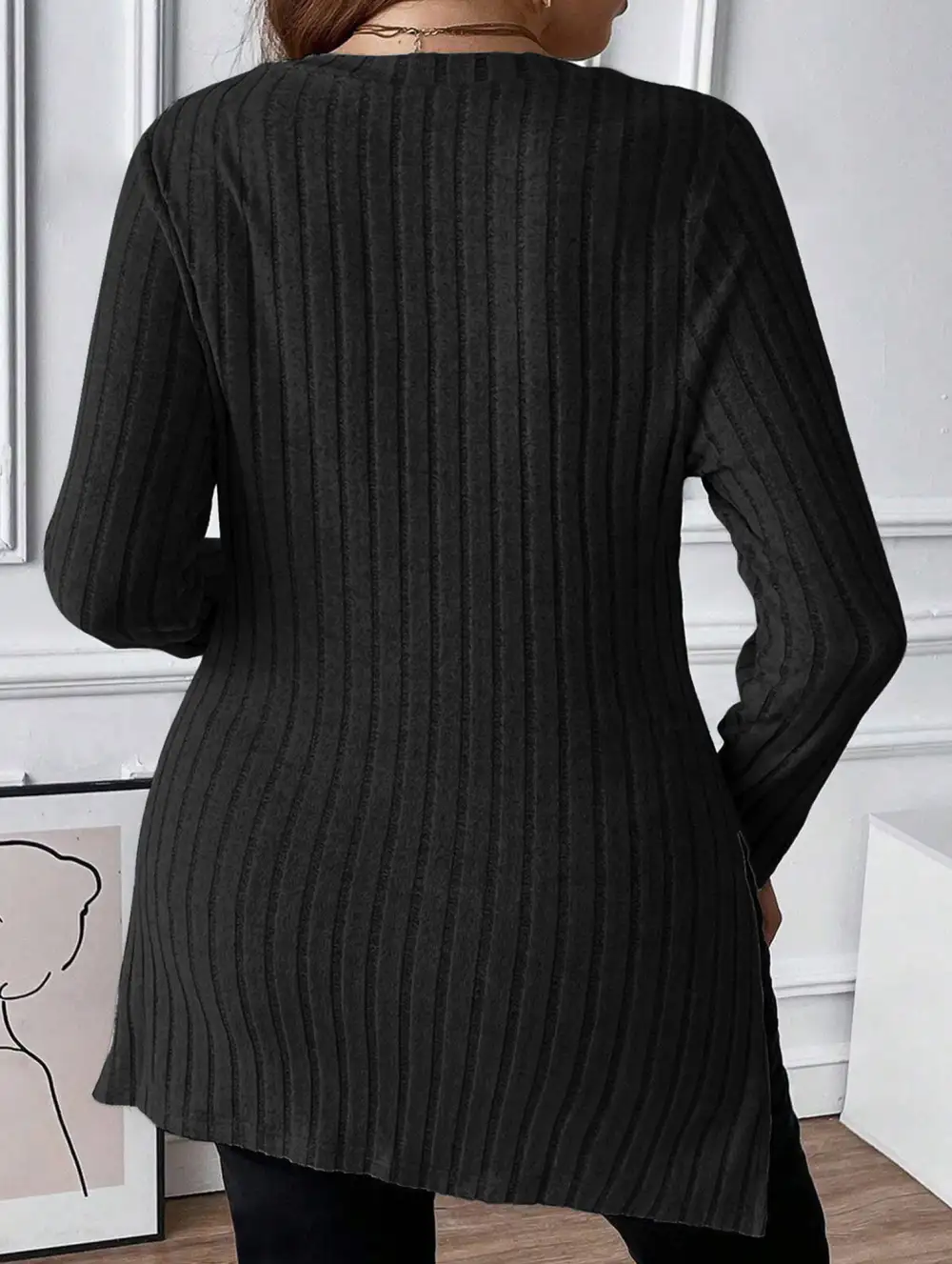 Ribbed Brushed Square Neck Long Sleeve Top