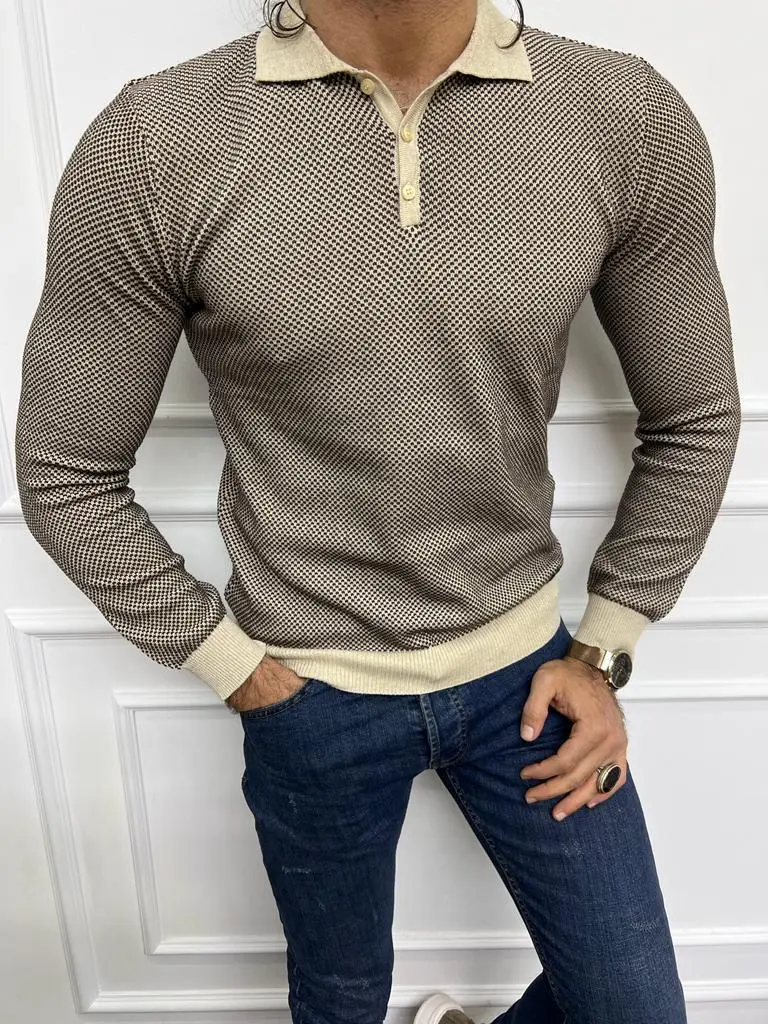 Collar Slim Fit Cotton Knit Sweater