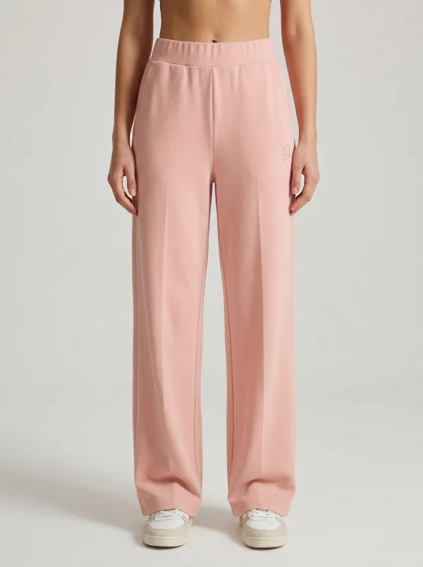 Women's Relaxed Minimalist Beige Solid Color Embroidered Wide Leg Sweatpants