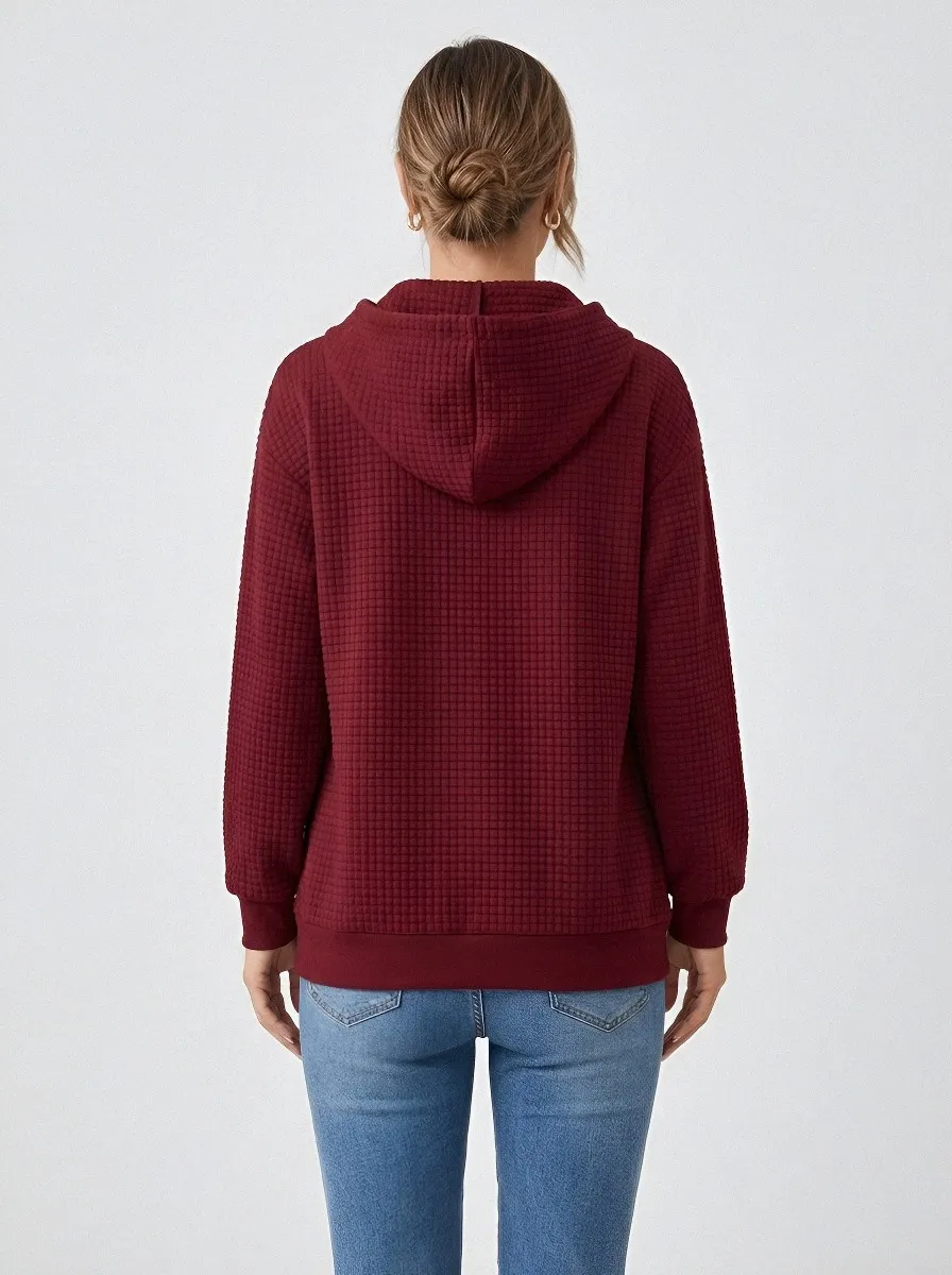 Women's Christmas Snowy Cabin Waffle-Knit Zip Hoodie