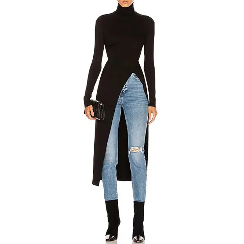 Women's Split-Hem High-Neck Blouse