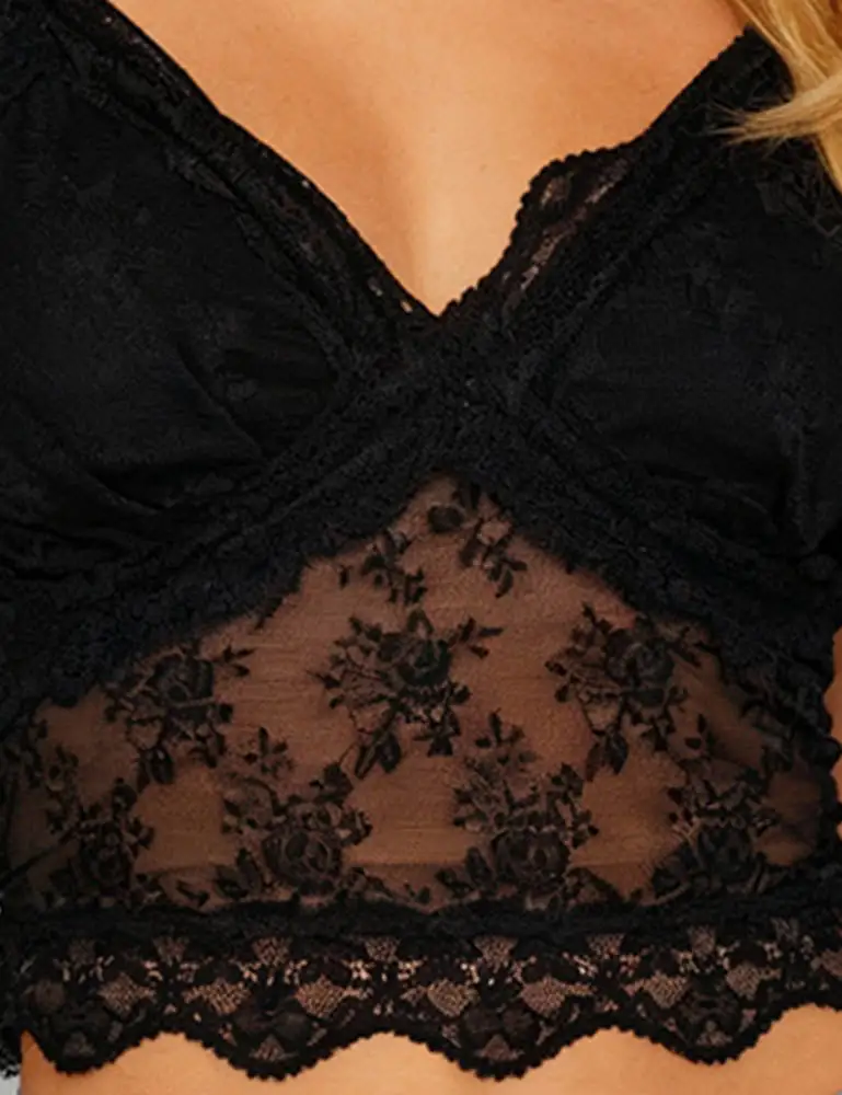 Romantic V Neck Lace Back Smocked Cami Top