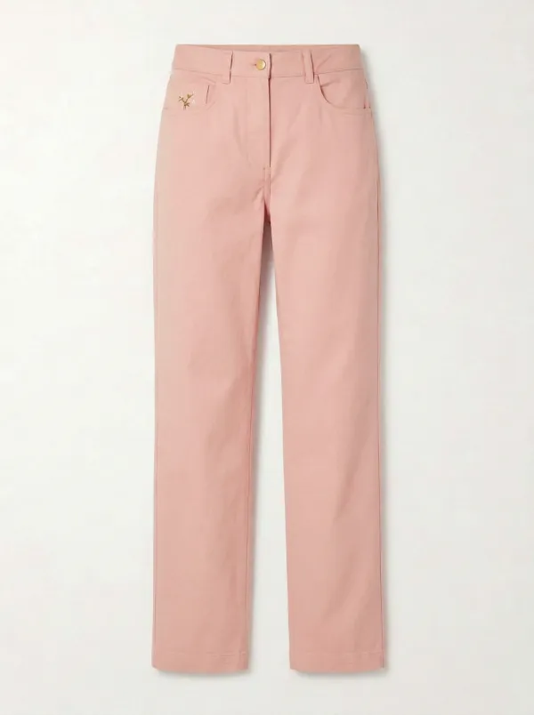 Women's Refined Comfort Floral Embroidered Mid Rise Straight Leg Pants
