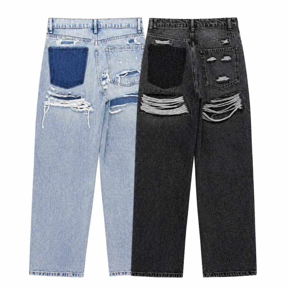 Distressed Straight Leg Jeans
