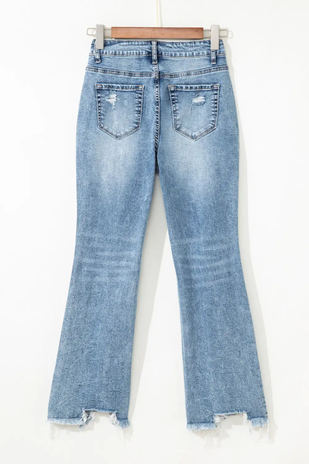 Women's Raw Hem Ripped Open Knee Fit Flare Jeans