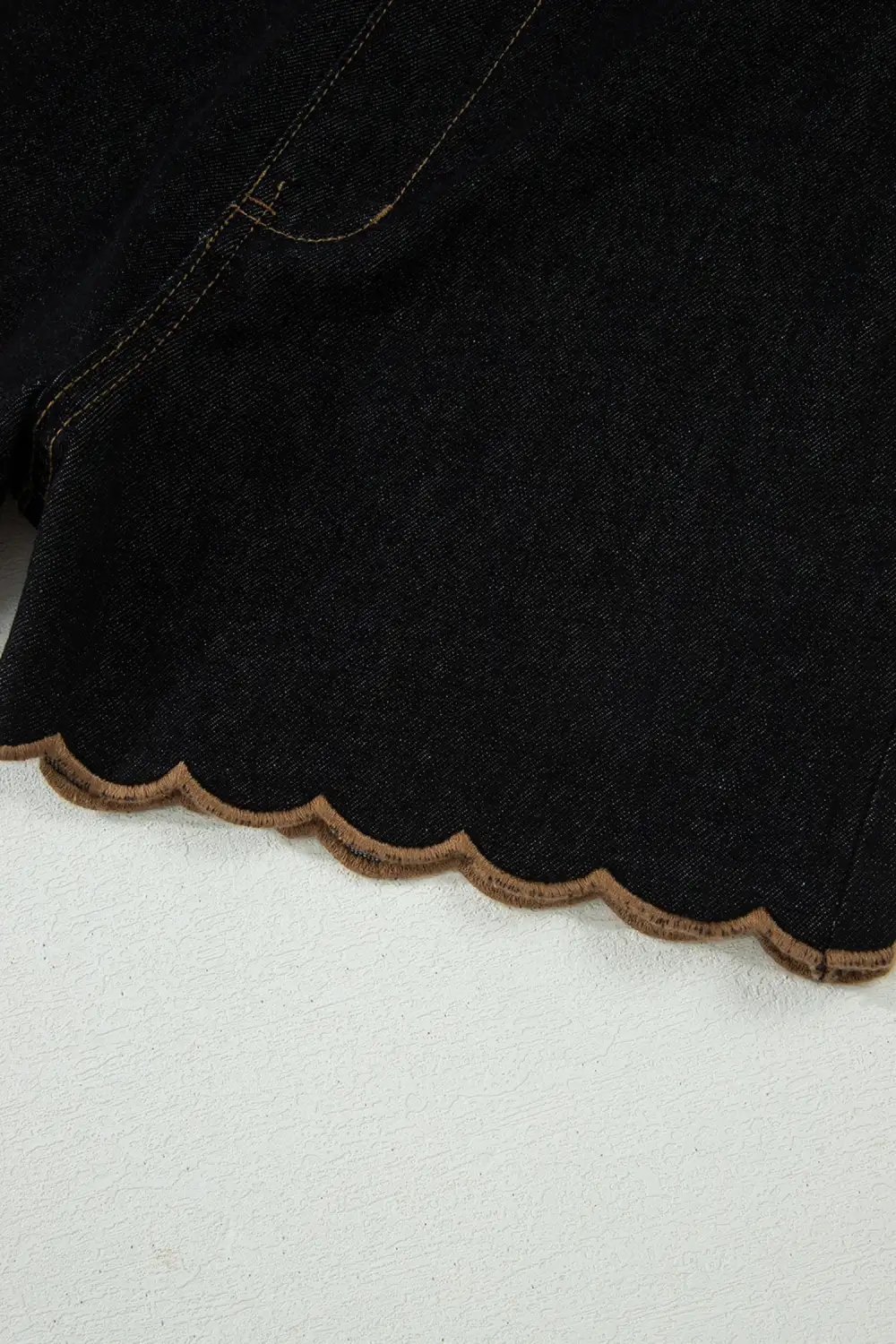 Embroidered High Waist Relaxed Fit Scalloped Denim Shorts
