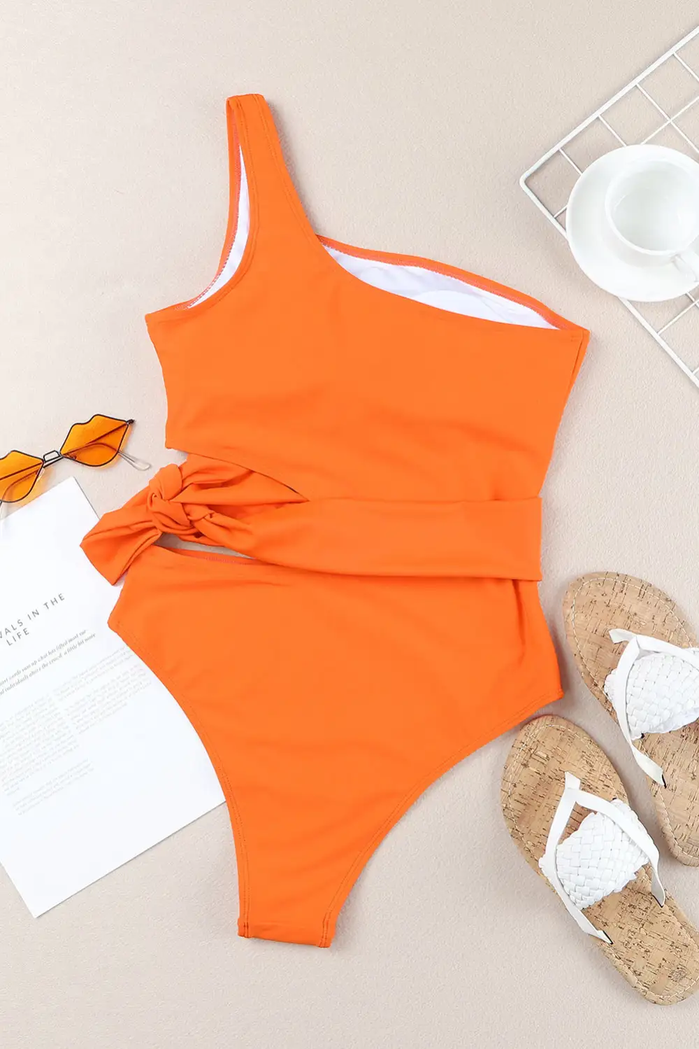 Swimwear One Shoulder Cut out One-piece Swimsuit
