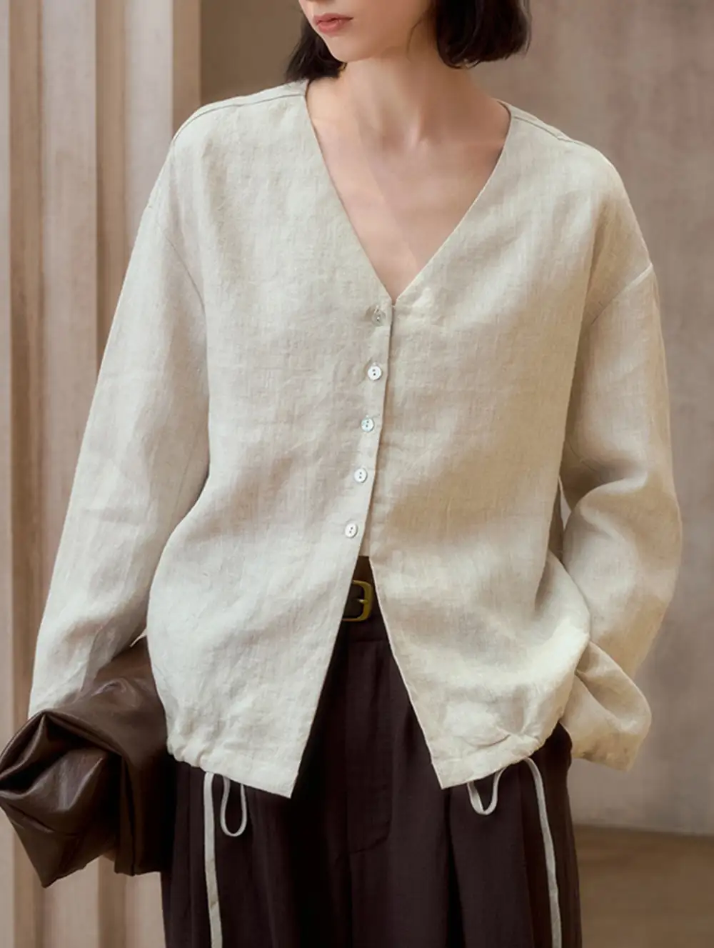 Pure Linen V Neck Relaxed Fit Top