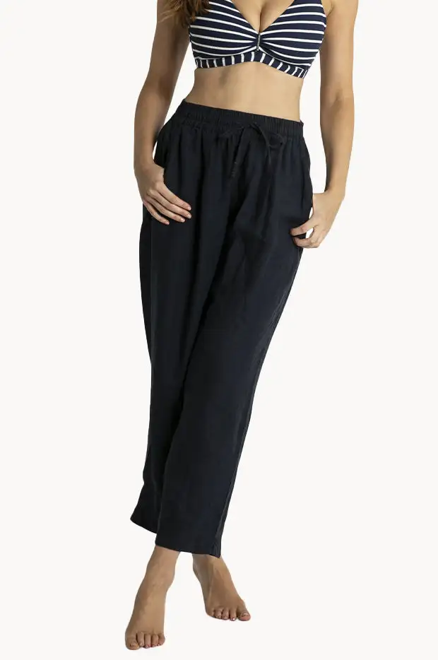 Drawcord Linen Split Hem Pants