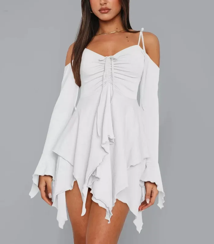 Plus Size Ruffle-Hem Tie-Shoulder Mini Dress